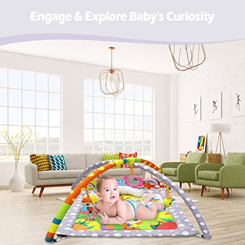 KAKIBLIN Baby Play Gym Mat, 4 in 1 Tummy Time Activity Play Mats for Baby with 5 Detachable Toys, Foldable Baby Playmats Floor Gyms for Easy Transport, Playpen Function, 80 x 70 cm, Purple | The Storepaperoomates Retail Market - Fast Affordable Shopping
