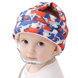 IULONEE Baby Infant Toddler Safety Helmet Breathable No Bump Head Cushion Adjustable Protective Harnesses Cap for Crawling Walking Running Kids Children (Blue Bear)