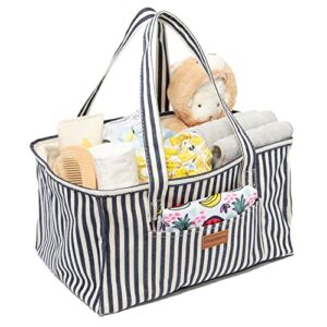 Simple Being Baby Diaper Caddy, Large Organizer Canvas Tote Bag for Boys and Girls, Newborn Caddie Car Travel (Blue)