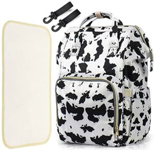 3 in 1 Diaper Bag Backpack, Multifunction Large Baby Bags with Changing Pad & Stroller Straps, Waterproof Nappy Bag for Mom Baby Care (Cow Print)