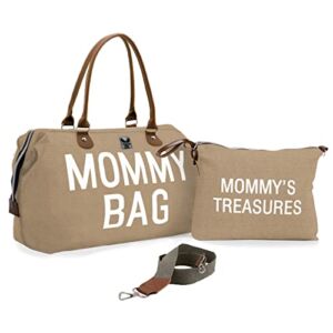 Diaper Bag Tote, Chqel Mommy Bag for Hospital & Maternity with Mommy’s Treasures Bag, Large Capacity Weekender Travel Bag (Beige)