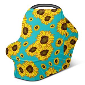 Blue Sunflower Baby Car Seat Covers, Nursing Cover Breastfeeding, Scarf Soft Breathable Stretchy Coverage, Carseat Cover for Boys and Girls
