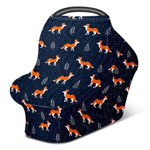 Baby Car Seat Stroller Covers Small Foxes Nursing Cover Breastfeeding Scarf Soft Breathable Stretchy Infant Car Canopy Coverage Carseat Cover for Boys and Girls Multi Use