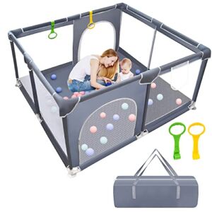 BAIYI Baby Playpen, Baby Playard, Playpen for Babies with Gate Indoor & Outdoor Kids Activity Center, Sturdy Safety Play Yard with Soft Breathable Mesh, Playpen for Toddle(Grey,50”×50”)