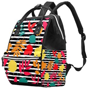 Fall Stripe Autumn Leaf Diaper Bag Backpack Baby Nappy Changing Bags Multi Function Large Capacity Travel Bag