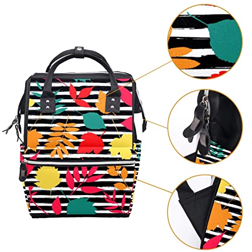 Fall Stripe Autumn Leaf Diaper Bag Backpack Baby Nappy Changing Bags Multi Function Large Capacity Travel Bag | The Storepaperoomates Retail Market - Fast Affordable Shopping