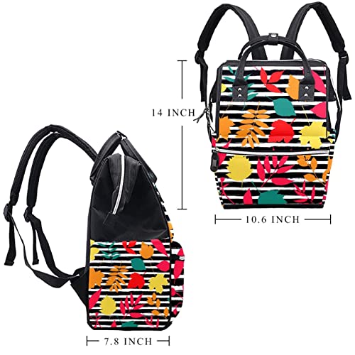 Fall Stripe Autumn Leaf Diaper Bag Backpack Baby Nappy Changing Bags Multi Function Large Capacity Travel Bag | The Storepaperoomates Retail Market - Fast Affordable Shopping