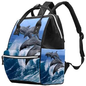 Ocean Sea Dolphin Diaper Bag Backpack Baby Nappy Changing Bags Multi Function Large Capacity Travel Bag