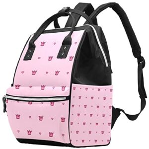 Princess Crown Pink Diaper Bag Backpack Baby Nappy Changing Bags Multi Function Large Capacity Travel Bag