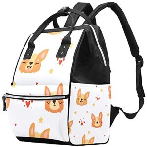 Corgi Face Seamless Diaper Bag Backpack Baby Nappy Changing Bags Multi Function Large Capacity Travel Bag
