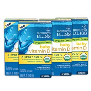 Mommy’s Bliss Organic Baby Vitamin D Drops, Promotes Healthy Growth and Bone Development, Supports Immunity, Age Newborn+, 45 Servings 0.055 Ounce (Pack of 4)