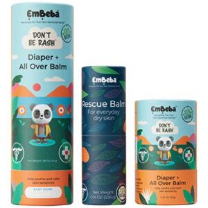EmBeba Bundle with Diaper Balm, and Adult Rescue Balm, Full Size and Trial Size, 3 Piece Starter Kit