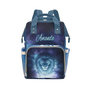 FunnyCustomShop Galaxy Lion King Custom Diaper Bag Backpack with Name,Personalized Mommy Nursing Baby Bags Nappy Shoulders Travel Bag