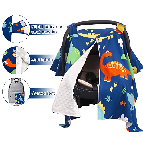 Baby Car Seat Canopy and Newborn Lounger Cover – Blue Dinosaur Baby Padded Loungers Cover and Car seat Cover for Girls & Boys | The Storepaperoomates Retail Market - Fast Affordable Shopping