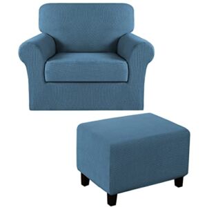 Turquoize Chair Slipcover with Separate Cushion Cover Bundle Ottoman Slpcover，Dusty Blue