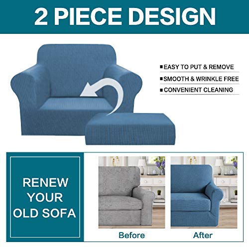 Turquoize Chair Slipcover with Separate Cushion Cover Bundle Ottoman Slpcover，Dusty Blue | The Storepaperoomates Retail Market - Fast Affordable Shopping
