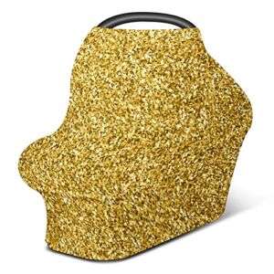 Baby Car Seat Stroller Covers Gold Glitter Sequin Nursing Cover Breastfeeding Scarf Soft Breathable Stretchy Infant Car Canopy Coverage Carseat Cover for Boys and Girls Multi Use