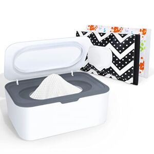 Baby Wipes Dispenser, Wipe Holder with 2 Pcs Portable Travel Wipes Container, Refillable Diaper Wipes Pouch with Lids and Sealing Design, Flushable Bathroom Storage Case Box
