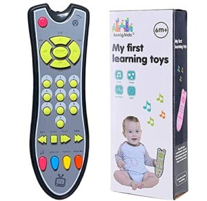 Acirr Baby TV Remote Control Learning Toy, for 6 Months+ Baby,My First Toy with 3 Languages Encourage Babies and Toddlers to Learn Numbers,Educational Kids Toy(Gray Body Colored Buttons), Blue