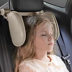 Car Headrest Pillow Beige, Adjustable Car Seat Head Neck Support, Memory Foam Road Pal Headrest, U Shaped Kids Car Sleeping Pillow for Travel by Sanlead