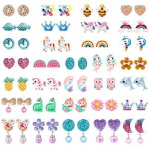 Kids Clip On Earrings for Girls 25/32 Pairs Hypoallergenic Clips Earrings for Girls Toy Earrings Princess Play Jewelry Party Favor