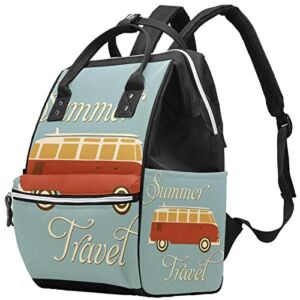 Vintage Summer Travel Bus Diaper Bag Backpack Baby Nappy Changing Bags Multi Function Large Capacity Travel Bag