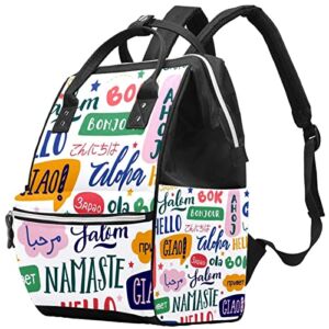 Hello Different Language Diaper Bag Backpack Baby Nappy Changing Bags Multi Function Large Capacity Travel Bag