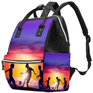 Beach Soccer Sunset Diaper Bag Backpack Baby Nappy Changing Bags Multi Function Large Capacity Travel Bag
