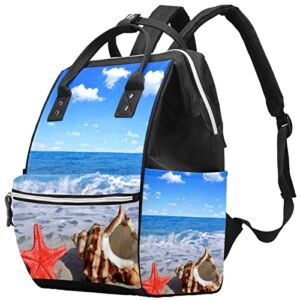 Beach Summer Starfish Conch Diaper Bag Backpack Baby Nappy Changing Bags Multi Function Large Capacity Travel Bag