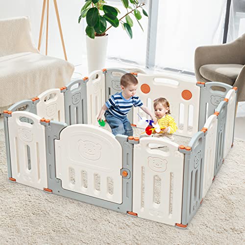 INFANS Baby Playpen, Kids Play Activity Center Yard for Toddlers, 14-Panel Safety Foldable Play Yard with Safety Lock, Adjustable Shape, Game Panel & Gate for Indoors or Outdoors (Beige + Gray) | The Storepaperoomates Retail Market - Fast Affordable Shopping