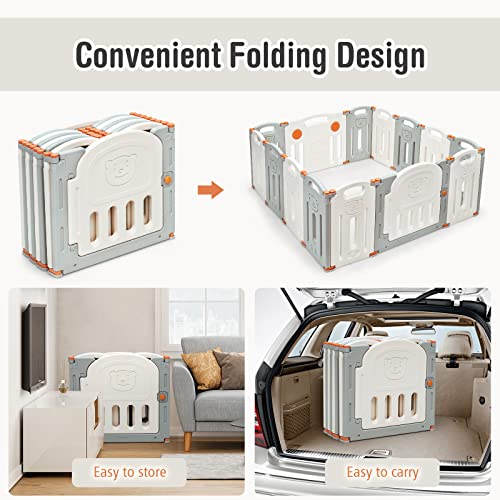 INFANS Baby Playpen, Kids Play Activity Center Yard for Toddlers, 14-Panel Safety Foldable Play Yard with Safety Lock, Adjustable Shape, Game Panel & Gate for Indoors or Outdoors (Beige + Gray) | The Storepaperoomates Retail Market - Fast Affordable Shopping