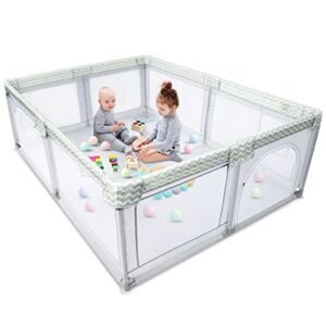 Extra Baby Playpen, HAMSWAN Baby Playard, Indoor & Outdoor Kids Activity Center with Anti-Slip Base, Sturdy Safety Play Yard with Super Soft Breathable Mesh, Fence Play Area for Babies, Toddler