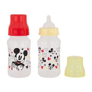 Disney Mickey Mouse Baby Bottles 11 oz for Boys or Girls | 2 Pack of Infant Hourglass Shaped Bottles with Cover for Newborns and All Babies | BPA-Free Plastic Baby Bottle for Baby Shower