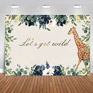 Let’s Get Wild Jungle Backdrop-7 x 5ft Wild Safari Giraffes with Green Leaves Flower for Baby Shower Safari Birthday Decorations,Wild One Party Wedding Summer Party Photography Background