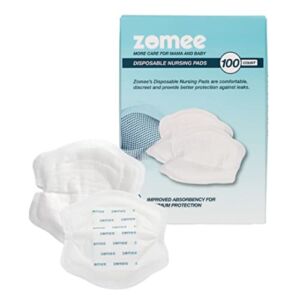 Zomee Nursing Pads, 100 Count Disposable Nursing Pads for Breastfeeding, Ultra Absorbent, Leak Proof Design, Individually Wrapped, BPA Free