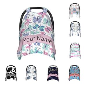 Personalized Baby Car Seat Covers for Babies with Name，Custom CarSeat Canopy Covers for Girls Boys，Nursing Breastfeeding Cover for Infant Car Seat.
