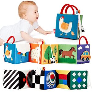 Baby Toys 0-6 Months – High Contrast Baby Books 0-6 Months Folding Crinkle Touch Feel Books Infant Toys 0-3-6-12 Months Tummy Time Toys Sensory Toys for Babies Newborn Toys Baby Boy Gifts Girl Gifts