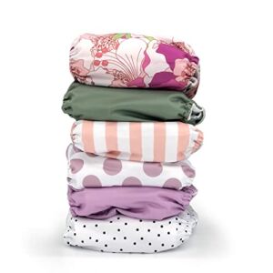 Jolie Fleur Collection, 6 Pack Baby Cloth Diapers + 6 Microfiber Diaper Inserts by Bubble Butt Baby