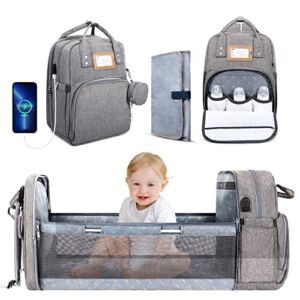 Diaper Bag Backpack with Changing Station, Changing Pad, 17 Pockets Larger Baby Bag with USB Charging Waterproof for Boys Girls Travel,Newborn Essentials and Baby Shower Gifts-Grey