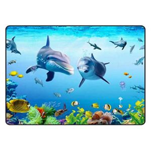 Crawling Indoor Carpet Play Mat Underwater World Dolphin for Living Room Bedroom Educational Nursery Floor Mat Area Rug 72x48inch