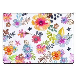 Crawling Indoor Carpet Play Mat Bright Watercolor Floral for Living Room Bedroom Educational Nursery Floor Mat Area Rug 72x48inch