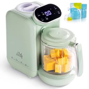 Baby Food Maker, 5 in 1 Baby Food Processor, Smart Control Multifunctional Steamer Grinder with Steam Pot, Auto Cooking & Grinding, Baby Food Warmer Mills Machine with 2 Reusable Food Pouches