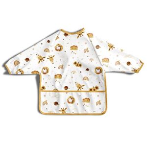 Easy Home Long Sleeve Baby Bibs,Cute Design Waterproof -Smock Bibs for babies,Easy Clean & Washable, Super Soft 24-36months (Baby animals rainbows)
