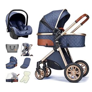 TXTC Luxury Pram Baby Strollers Coches para Bebes Baby Girl Stroller Seat Combo,with 6 Stroller Gift Accessories,High Landscape Pushchair Strollers for 0-36 Months Kids (Color : Blue)