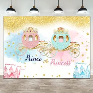 Lofaris Prince or Princess Gender Reveal Backdrop Royal Baby Shower Pink or Blue Pumpkin Carriage Castles Golden Stars Party Decorations Photography Background 7x5ft