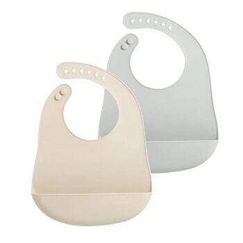 PandaEar 2 Pack Silicone Baby Feeding Bibs Super Thin Light Weight for Babies & Toddlers, Adjustable Silicone Bibs with Food Catcher Pocket, Waterproof, Soft, Unisex, Non Messy (Pink Grey) | The Storepaperoomates Retail Market - Fast Affordable Shopping