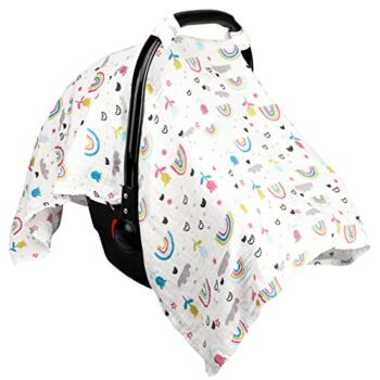 Muslin Baby Car Seat Canopy, Infant Carseat Cover, Lightweight Breathable Soft for Babies Girls Shower Gift (Rainbow) | The Storepaperoomates Retail Market - Fast Affordable Shopping