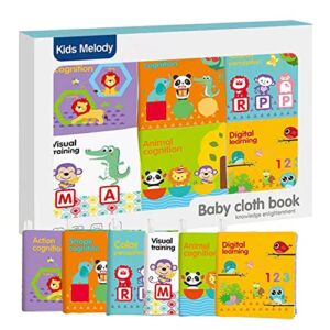 6 Soft Cloth Book Touch and Feel Baby Books Toys 0-24 Months， Crinkle Baby’s First Fabric Book Activate Visual & Brain for Newborn, Toddler and Infant Early Education Cognition Busy Book