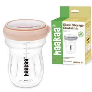 haakaa Glass Food Storage Jars with Airtight Lid Baby Food Jars Food Storage Containers, Easy Chansfer to Baby Bottle, Dishwasher and Microwave-Safe, BPA-Free (Peach, 6.3oz/180ml, 1 pc)