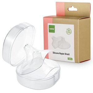 haakaa Nipple Shields 15mm for Newborn Breastfeeding with Latch Difficulties or Flat or Inverted Nipples, Extra-Thin & Extremely Soft, Come with Carry Case, 2pk